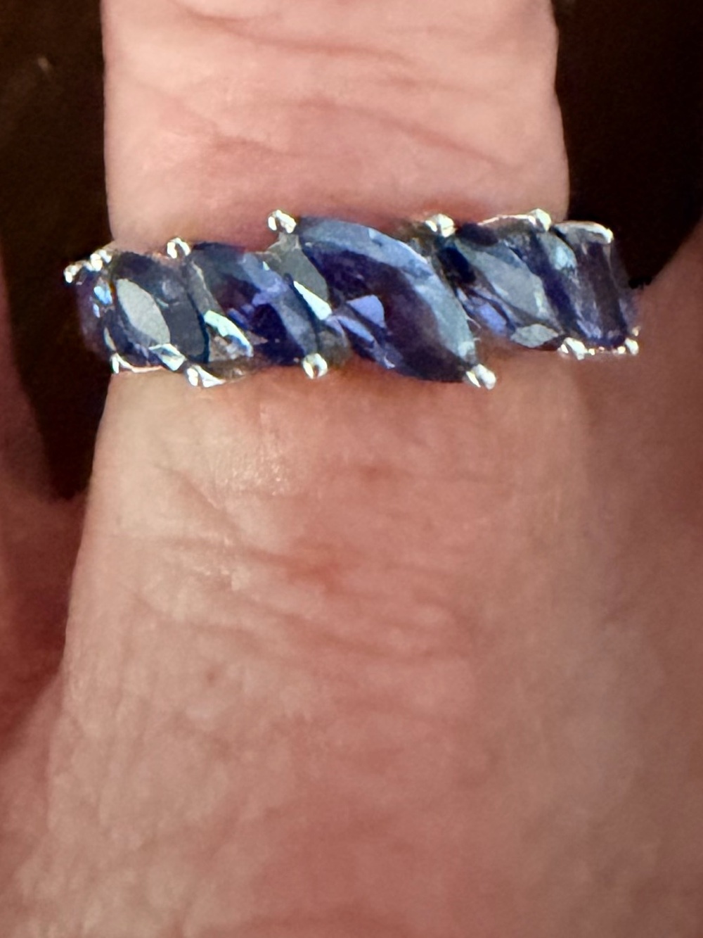 925 Sterling Silver Blue Marquise Crystal Band - Women Jewelry